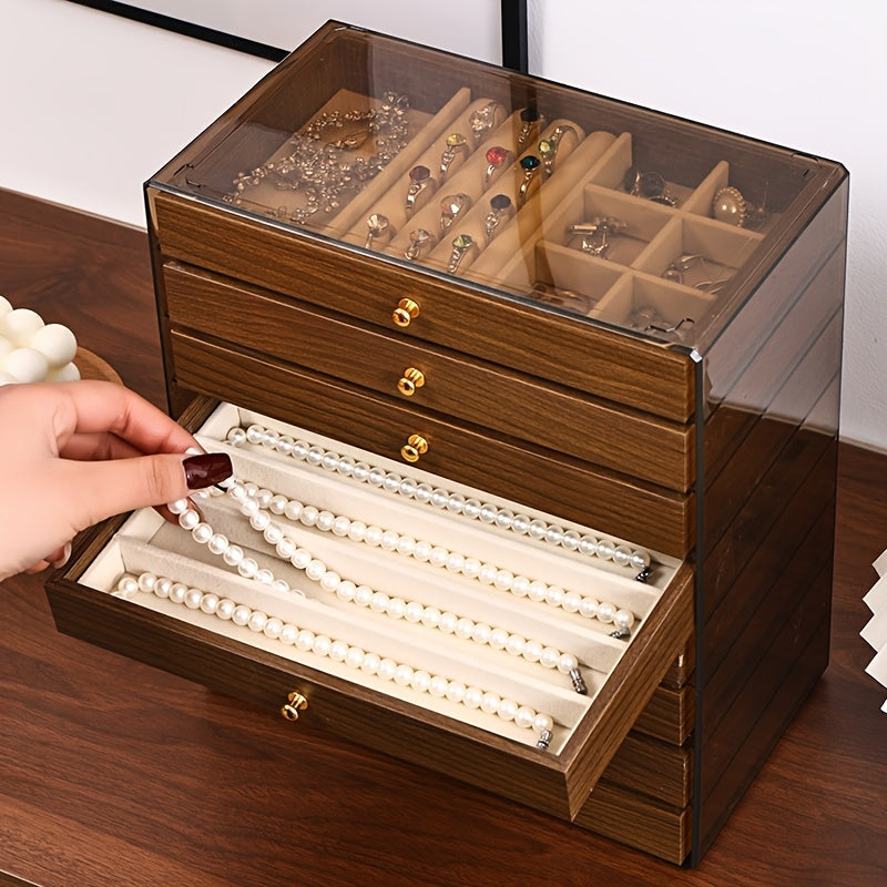 Trendbay 8-Layer Walnut Jewelry Box with Velvet Lining – Large Capacity Wooden Jewelry Organizer