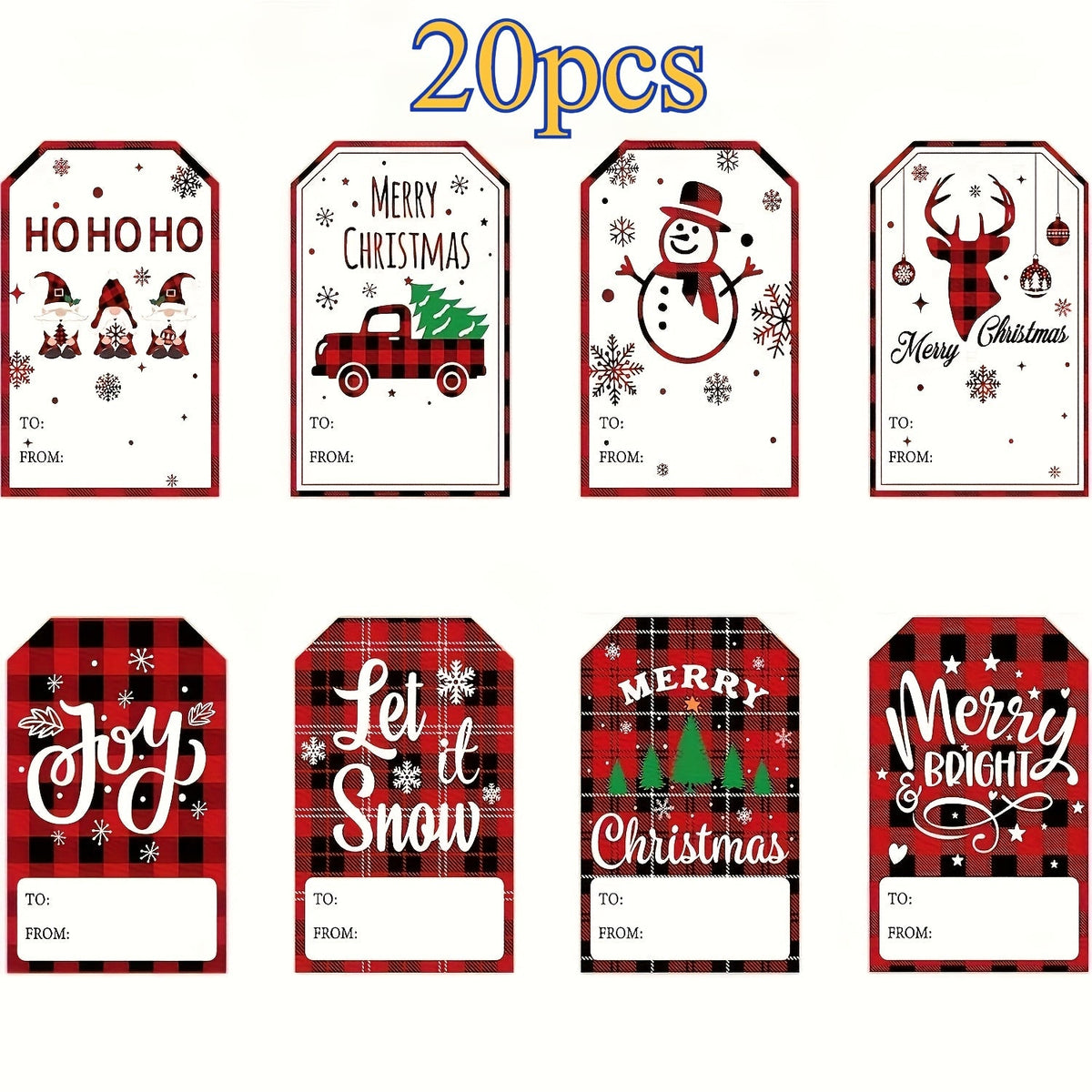 Trendbay Christmas Gift Tags 20pcs Red Plaid Paper Labels