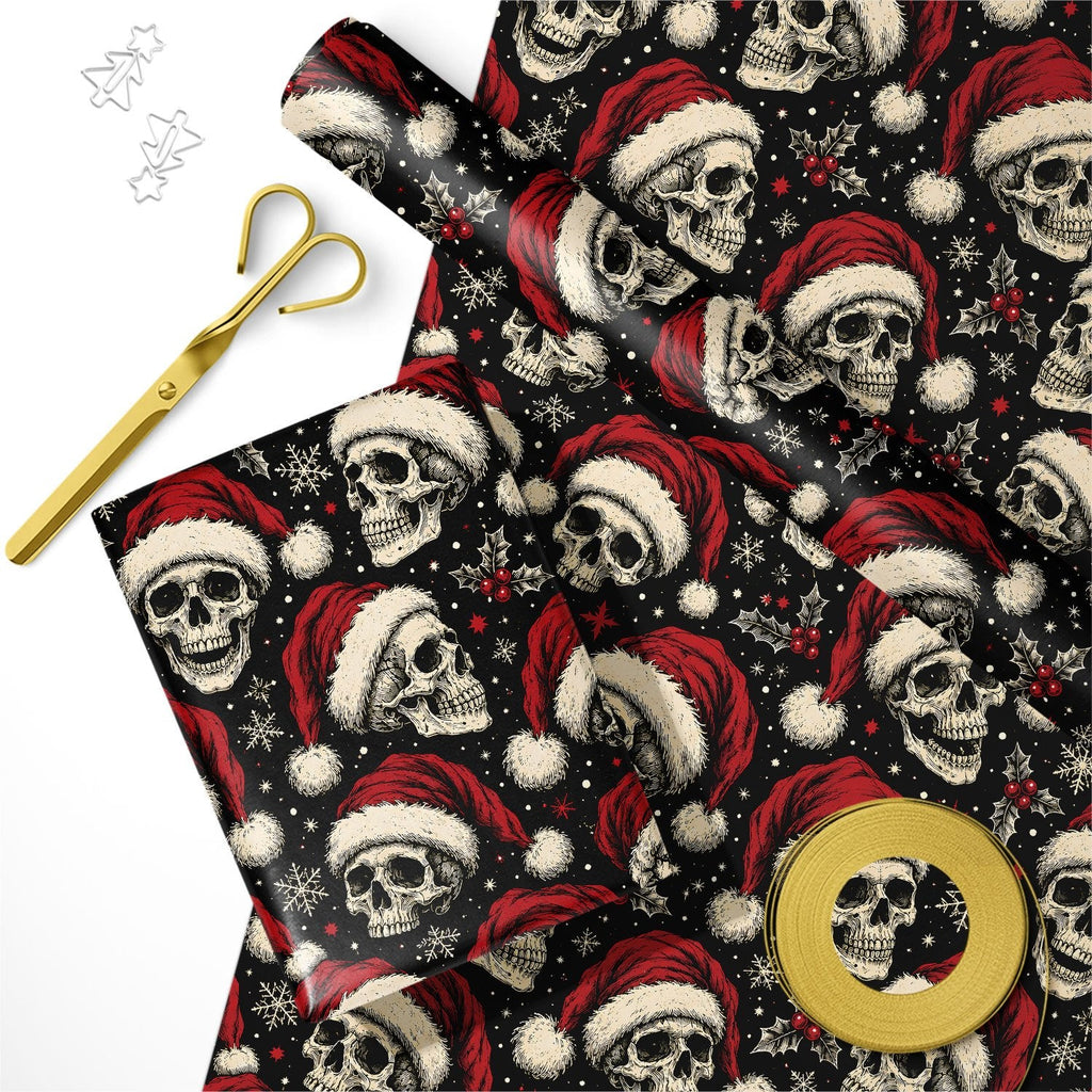 Trendbay Black Christmas Skull Gift Wrapping Paper Poinsettia 17.7 × 118 Inches
