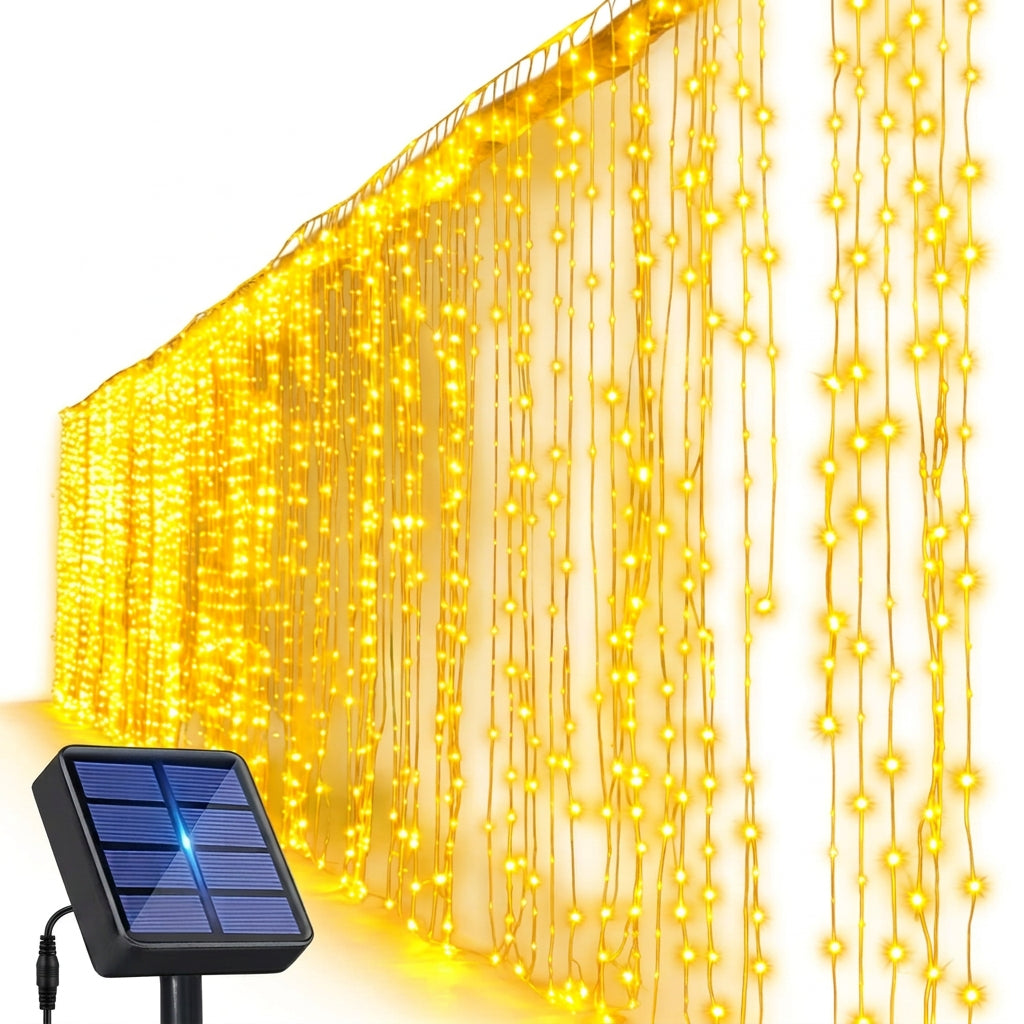 Trendbay 3×3M Blue Solar Curtain Fairy Lights 300 LEDs with 12 Lighting Modes