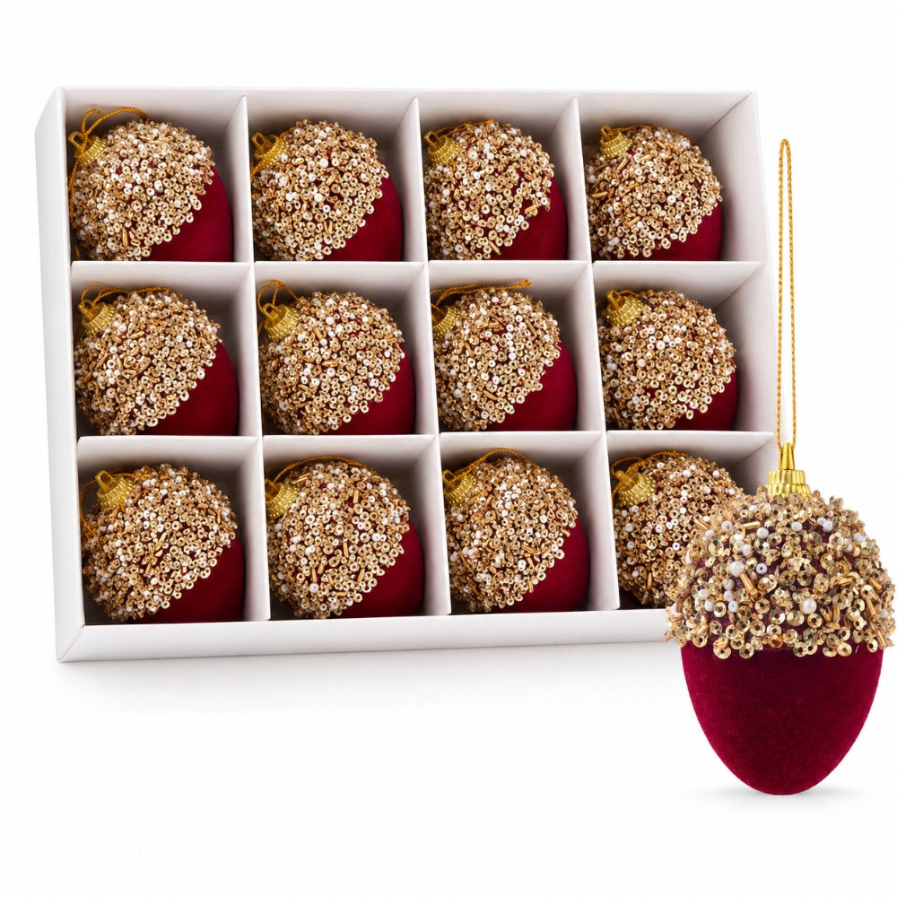 Trendbay 12pcs Burgundy Red Velvet Christmas Ball Ornaments