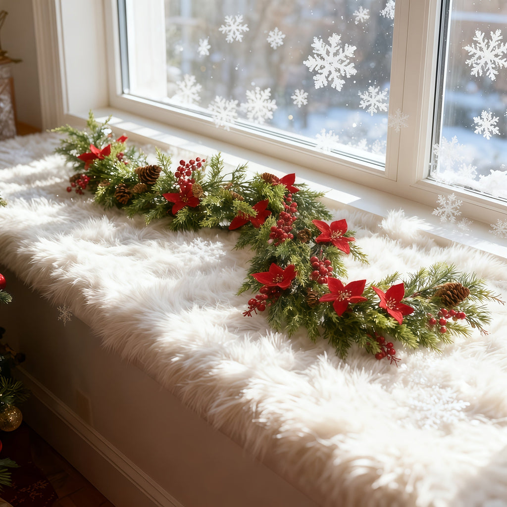 Trendbay 70.87-Inch Red Artificial Poinsettia Berry Vine Flower Garland