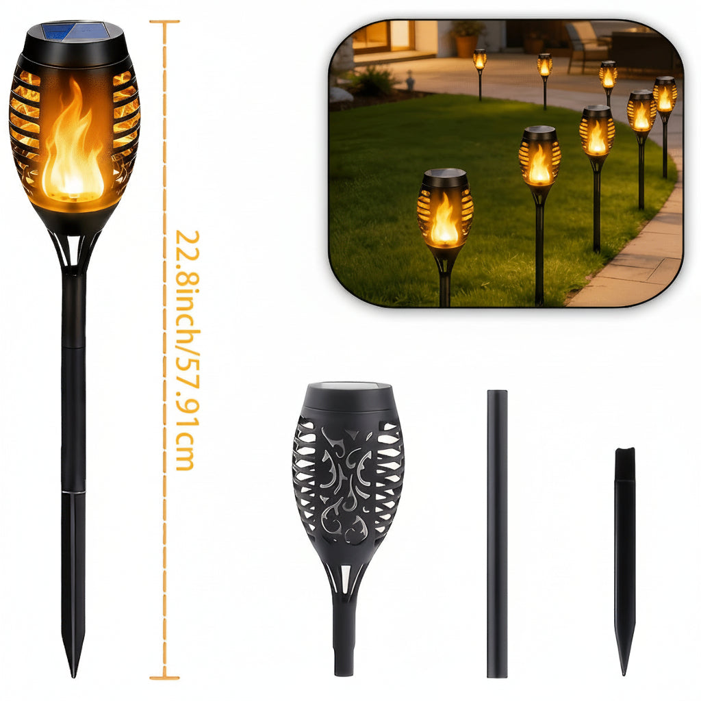 Trendbay 8-Pack Warm Light Solar Torch Lamps – Flickering Flame