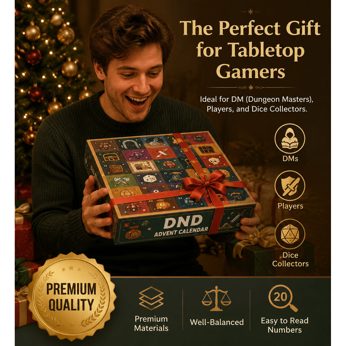 Trendbay 24-Day Christmas Dice Advent Calendar Polyhedral Dice Set
