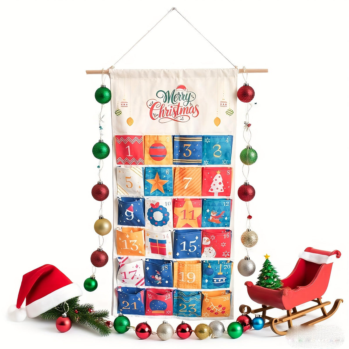 Trendbay Reusable Hanging Christmas Advent Calendar with 24 Large Pockets