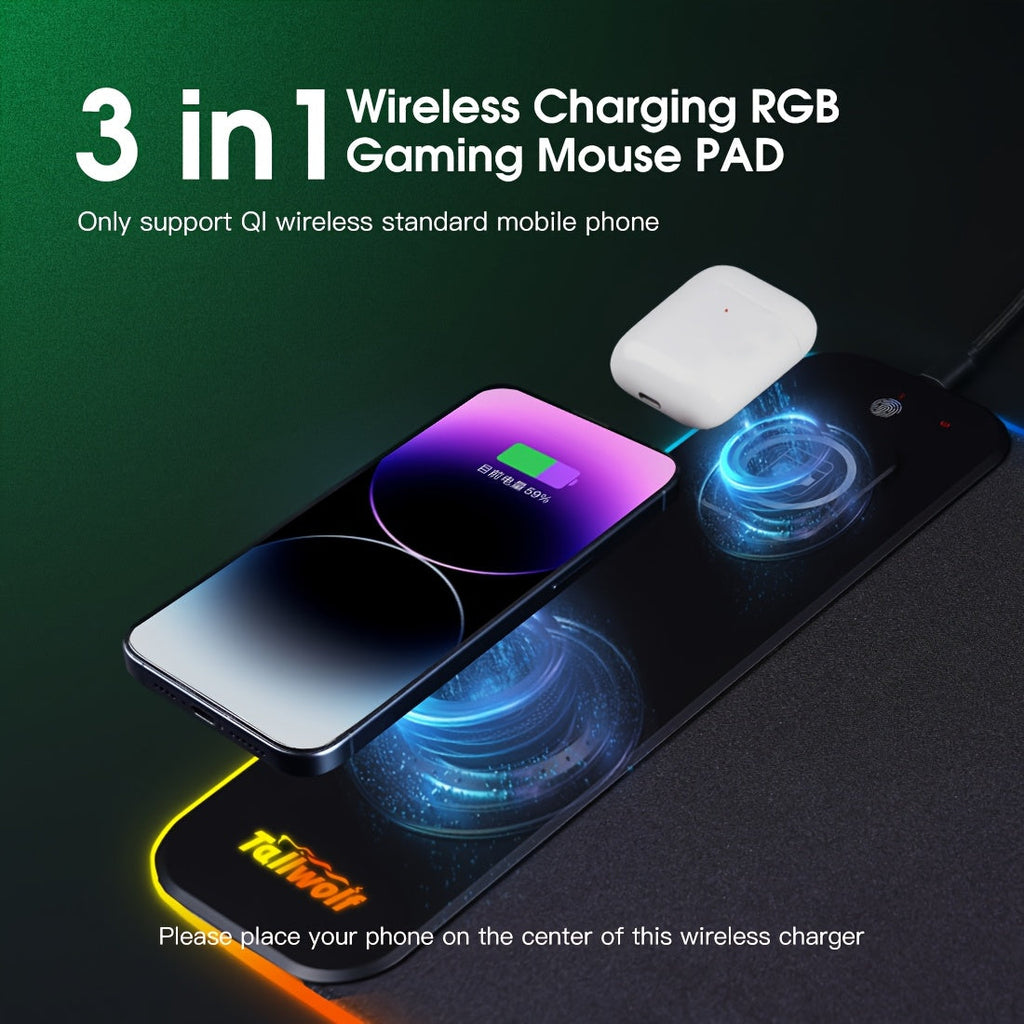 Trendbay 3-in-1 Magnetic Wireless Charging Mouse Pad RGB Desk Mat