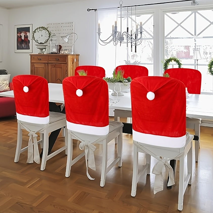 Trendbay 4pcs Red Santa Hat Chair Covers Velvet-Style