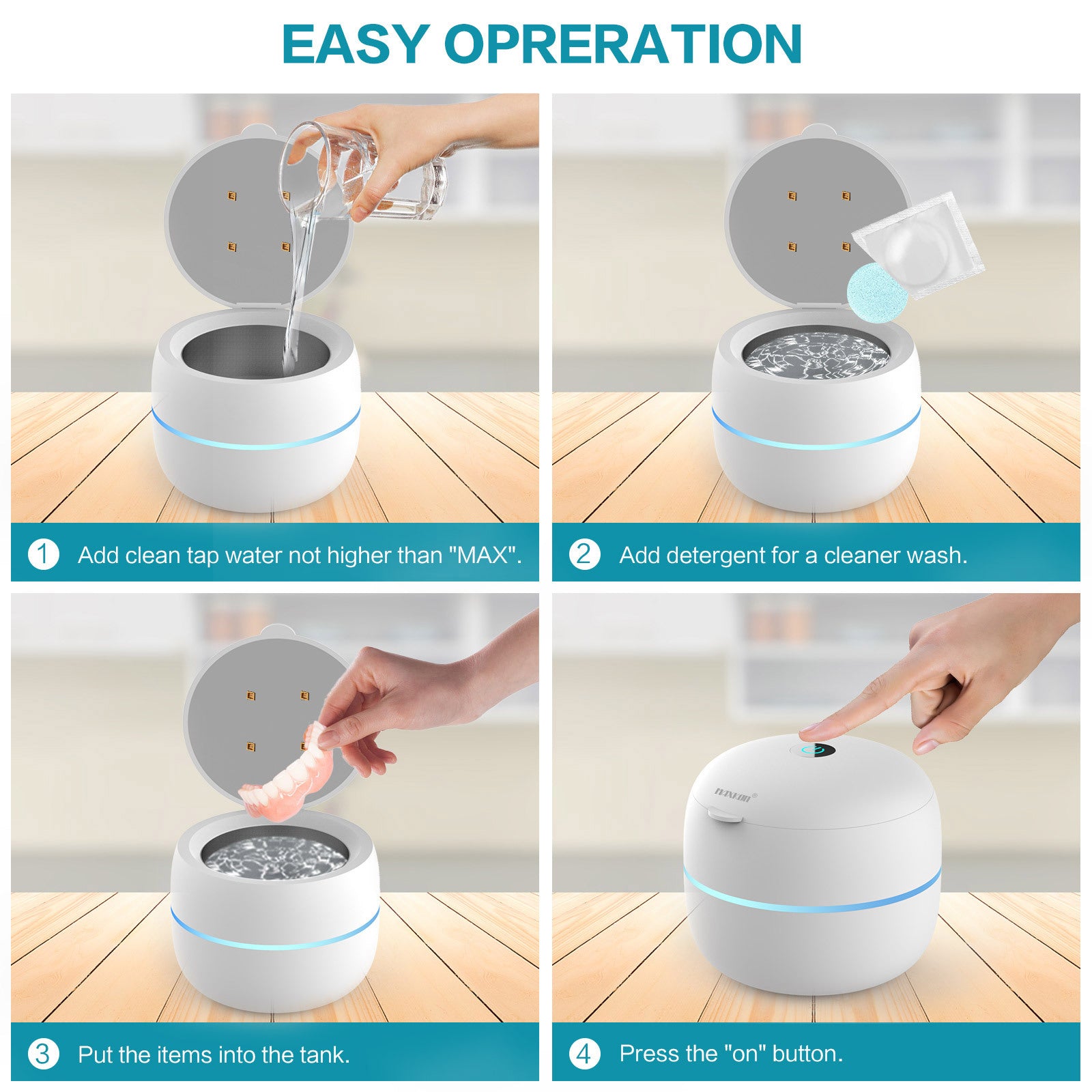 Trendbay Ultrasonic Cleaner Machine – 200ml Cleaning Device for Dentures, Aligners, Retainers, Jewelry & Watches