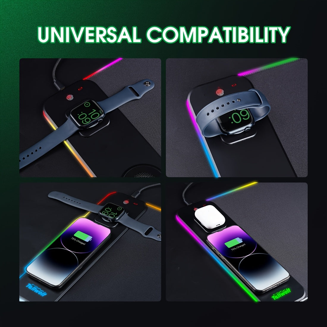 Trendbay 3-in-1 Magnetic Wireless Charging Mouse Pad RGB Desk Mat