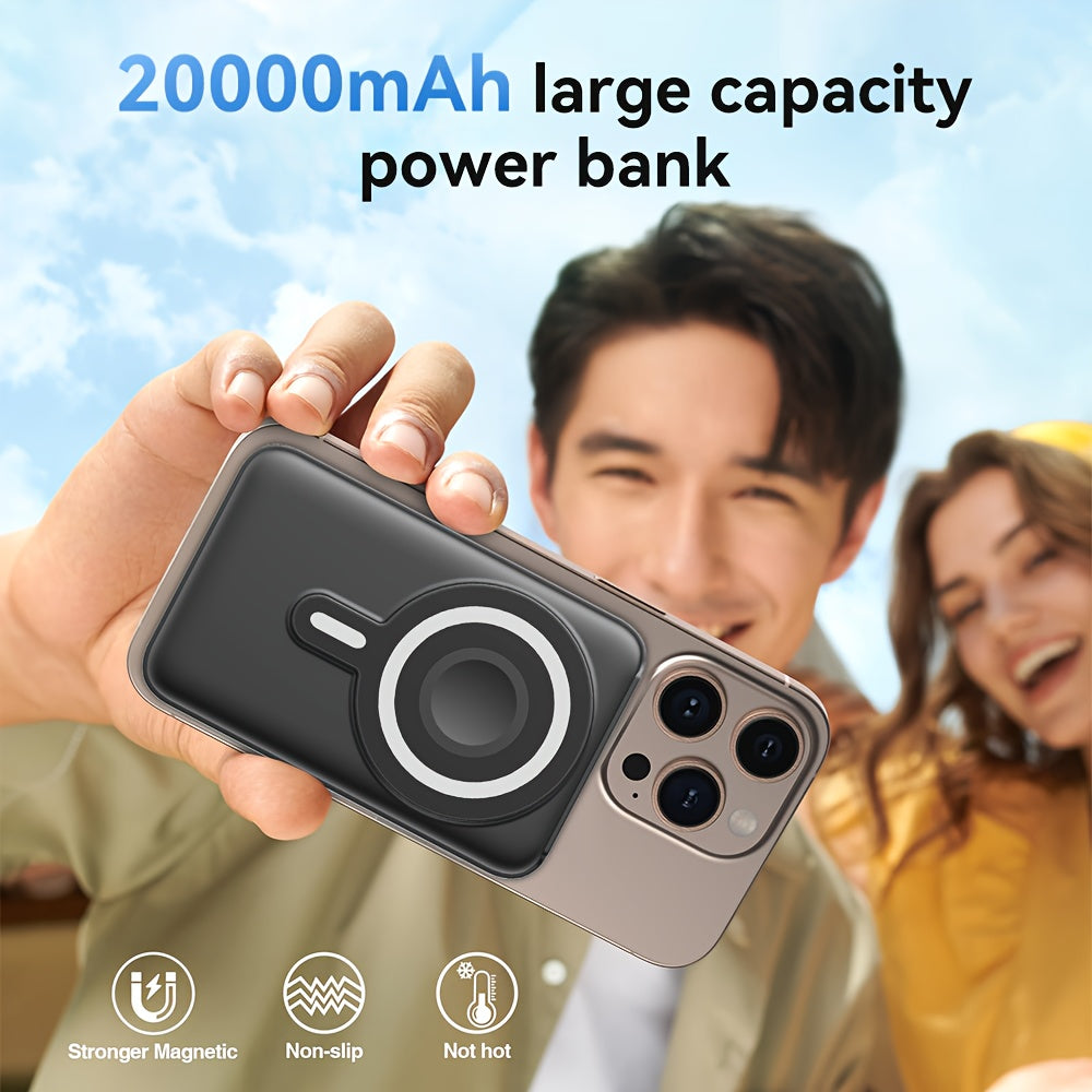 Trendbay 3-in-1 Magnetic Wireless Power Bank – 20000mAh Portable Charger with Stand & Digital Display (Black)
