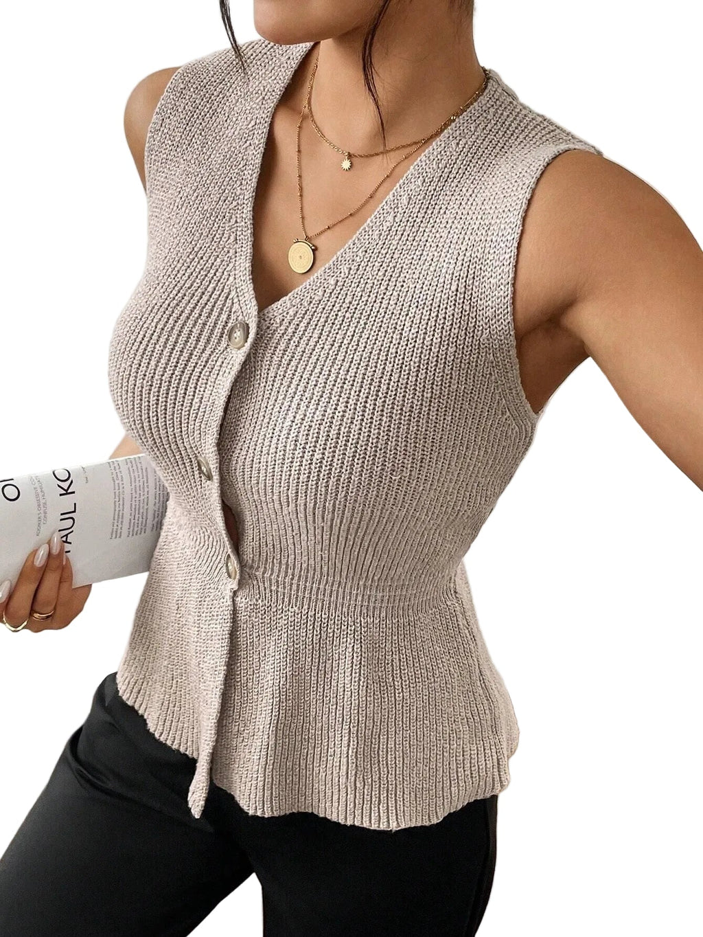 Trendbay Women's Plus Size Button Vest Top