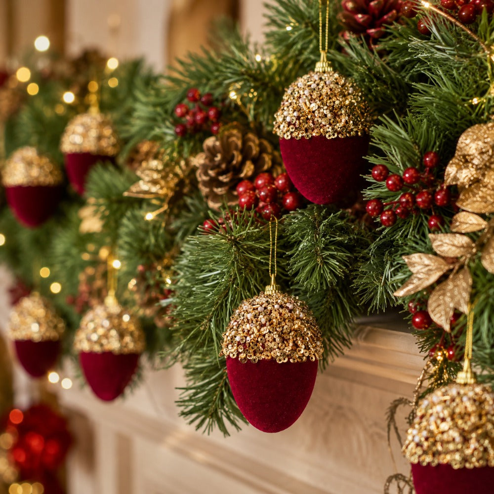 Trendbay 12pcs Burgundy Red Velvet Christmas Ball Ornaments