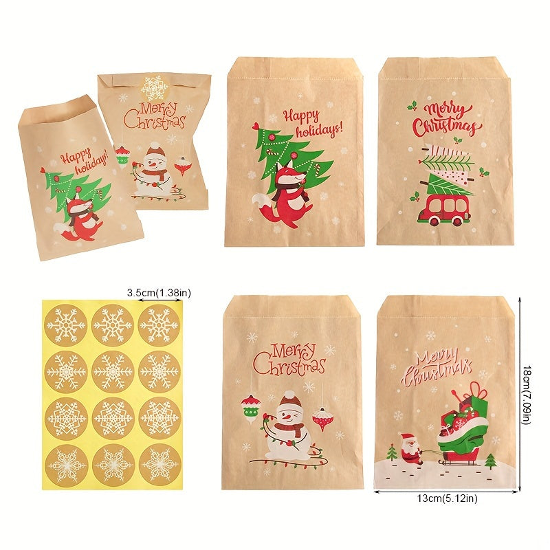 Trendbay Christmas Kraft Paper Gift Bags with Snowflake Stickers