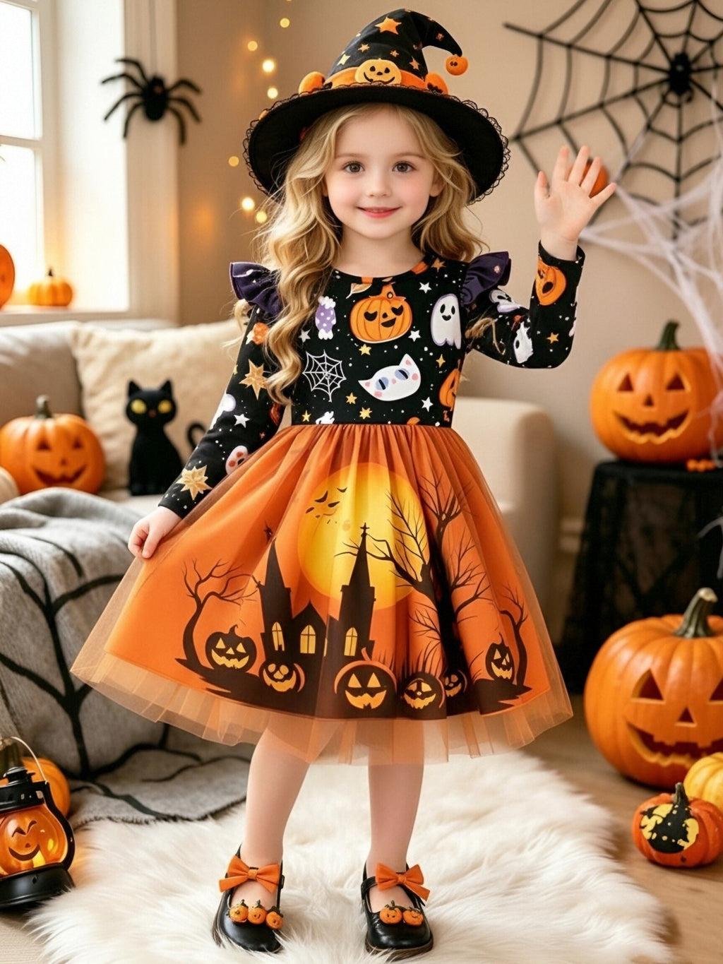 Trendbay Girls’ Orange Halloween Dress Ages 5–6y