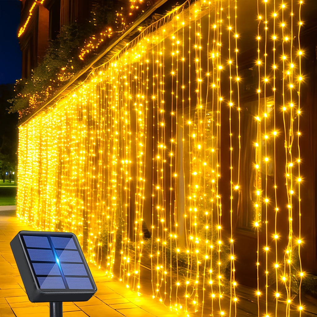 Trendbay 3×3M Blue Solar Curtain Fairy Lights 300 LEDs with 12 Lighting Modes