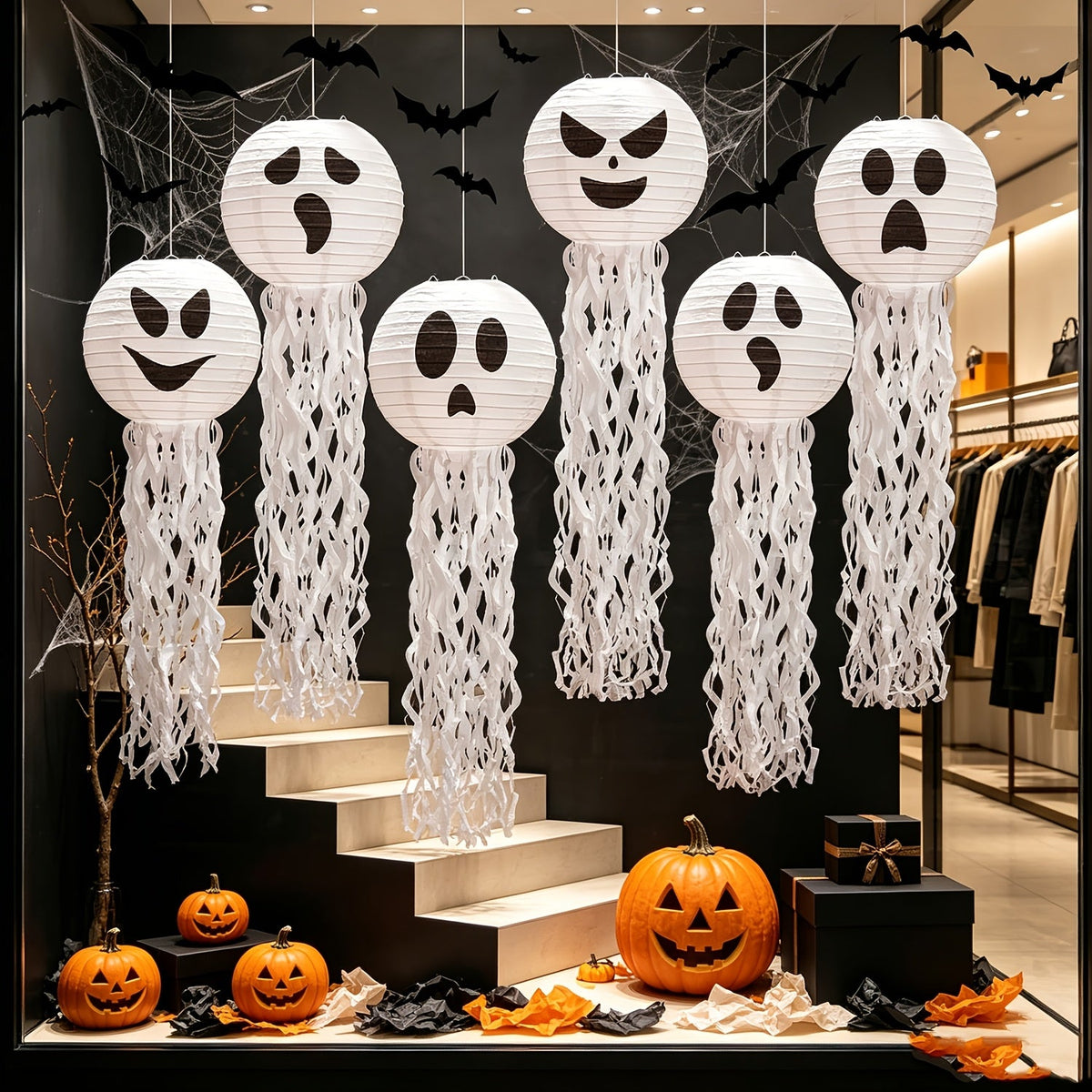 Trendbay 6pcs Halloween Paper Lanterns 78×20CM White Spooky