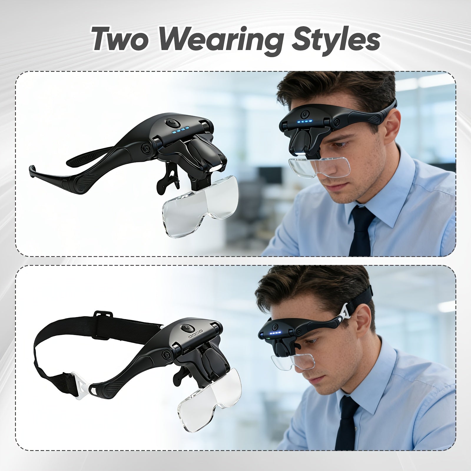 Trendbay Rechargeable Head-Mounted LED Magnifying Glass – 5 Interchangeable Lenses (1X–3.5X) for Precision Work