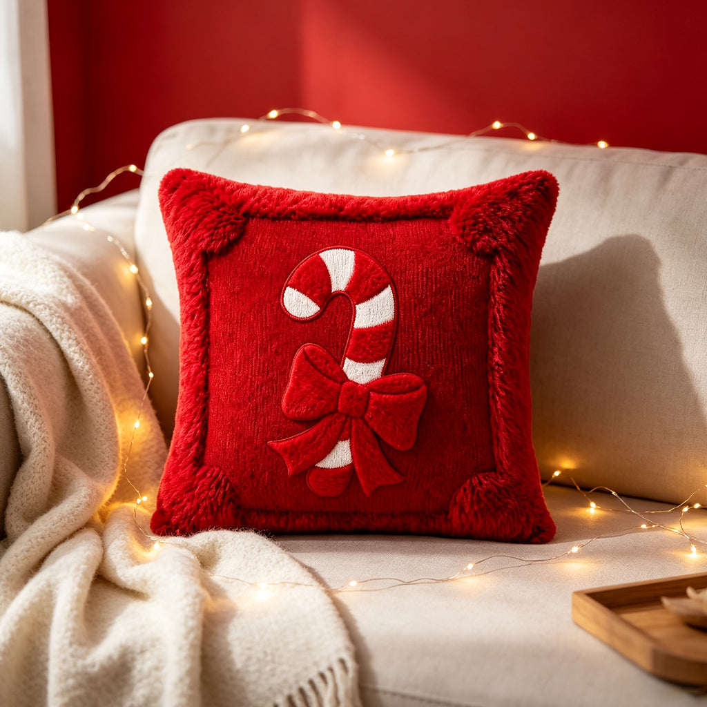 Trendbay Christmas Cushion Cover Set of 2 Plush Candy Ribbon Design