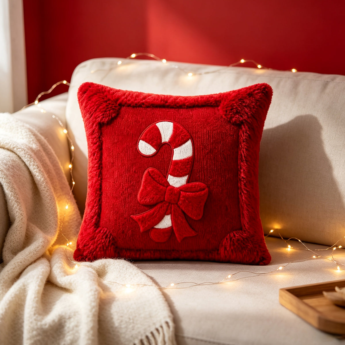 Trendbay Christmas Cushion Cover Set of 2 Plush Candy Ribbon Design