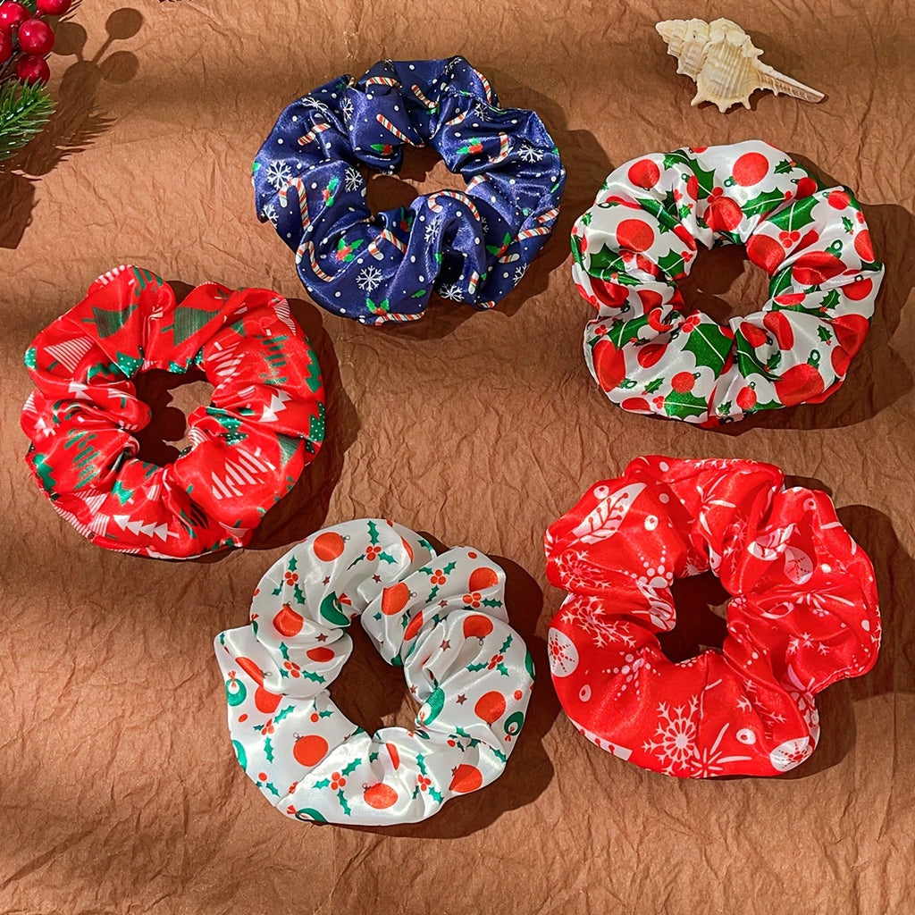 Trendbay 14pcs Christmas Print Satin Scrunchie Set Multicolor