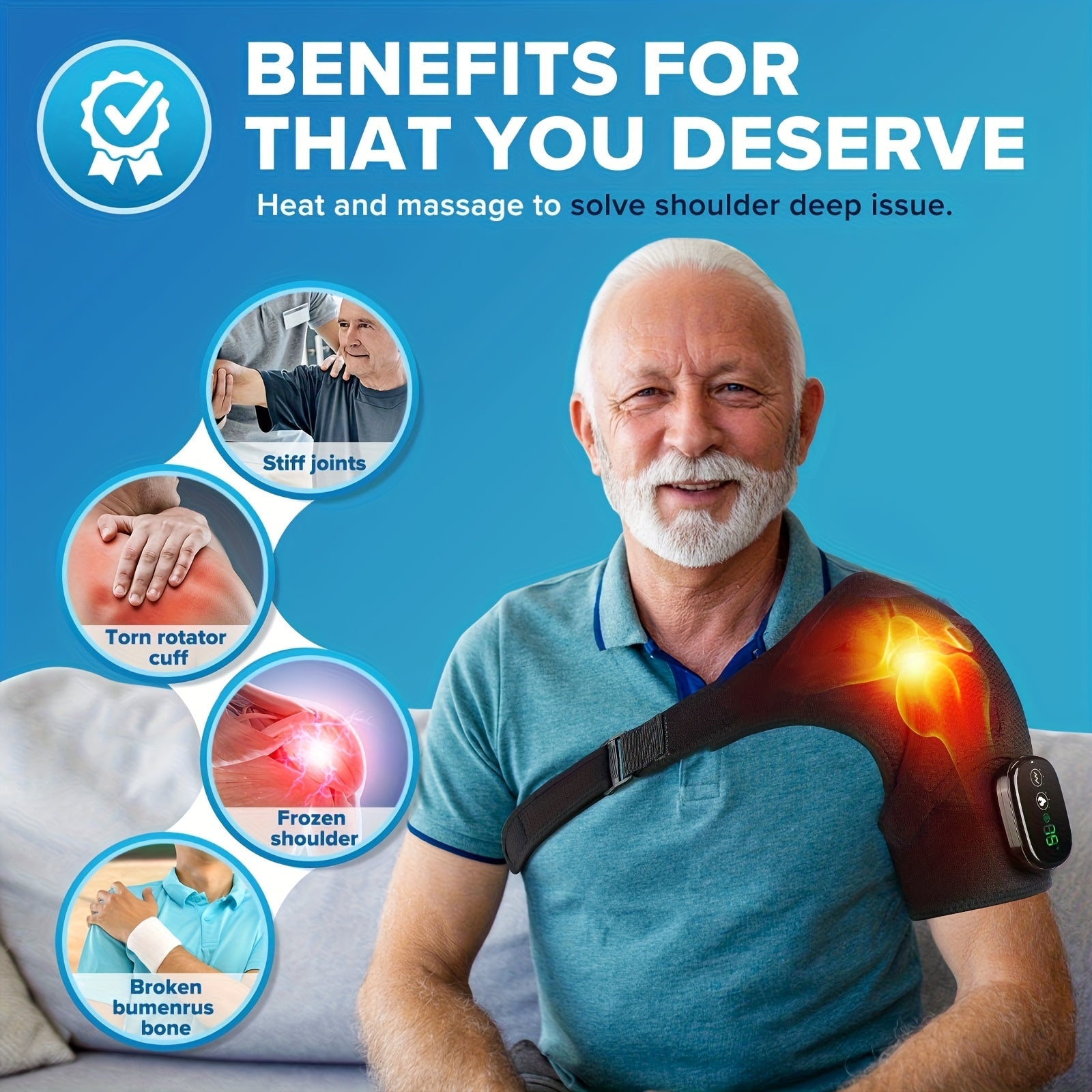 Trendbay Black Wireless Heated Shoulder Massager with Adjustable Heating & Vibration