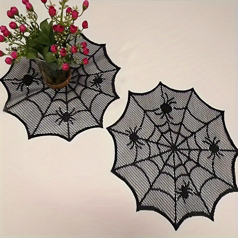 Trendbay 4-Piece Black Lace Halloween Placemats – 30 × 30CM Round Polyester