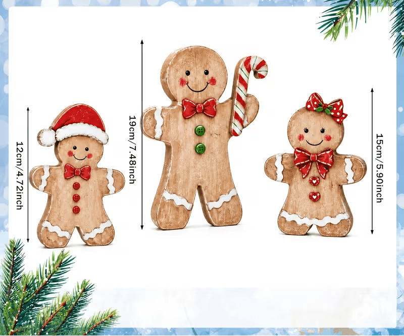 Trendbay Rustic Christmas Tiered Tray Décor Set of 3 Gingerbread, Santa Hat & Candy Cane