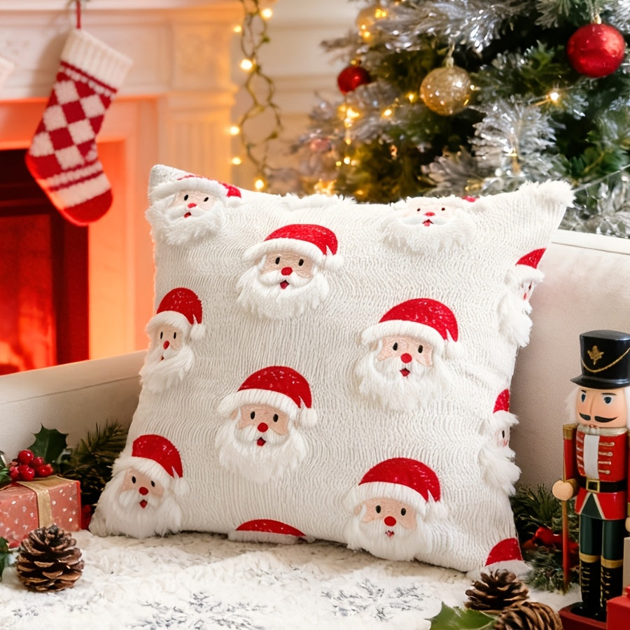 Trendbay 3D Santa Claus Quilted Cushion Cover White Christmas Pillowcase