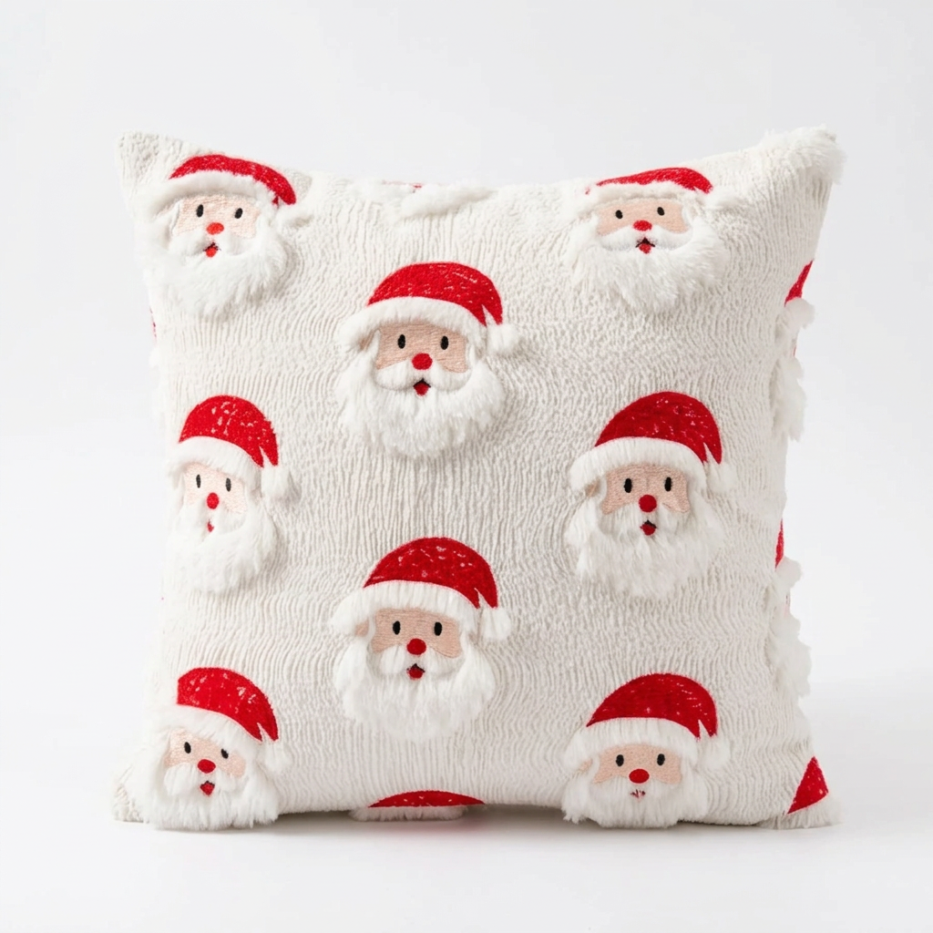Trendbay 3D Santa Claus Quilted Cushion Cover White Christmas Pillowcase