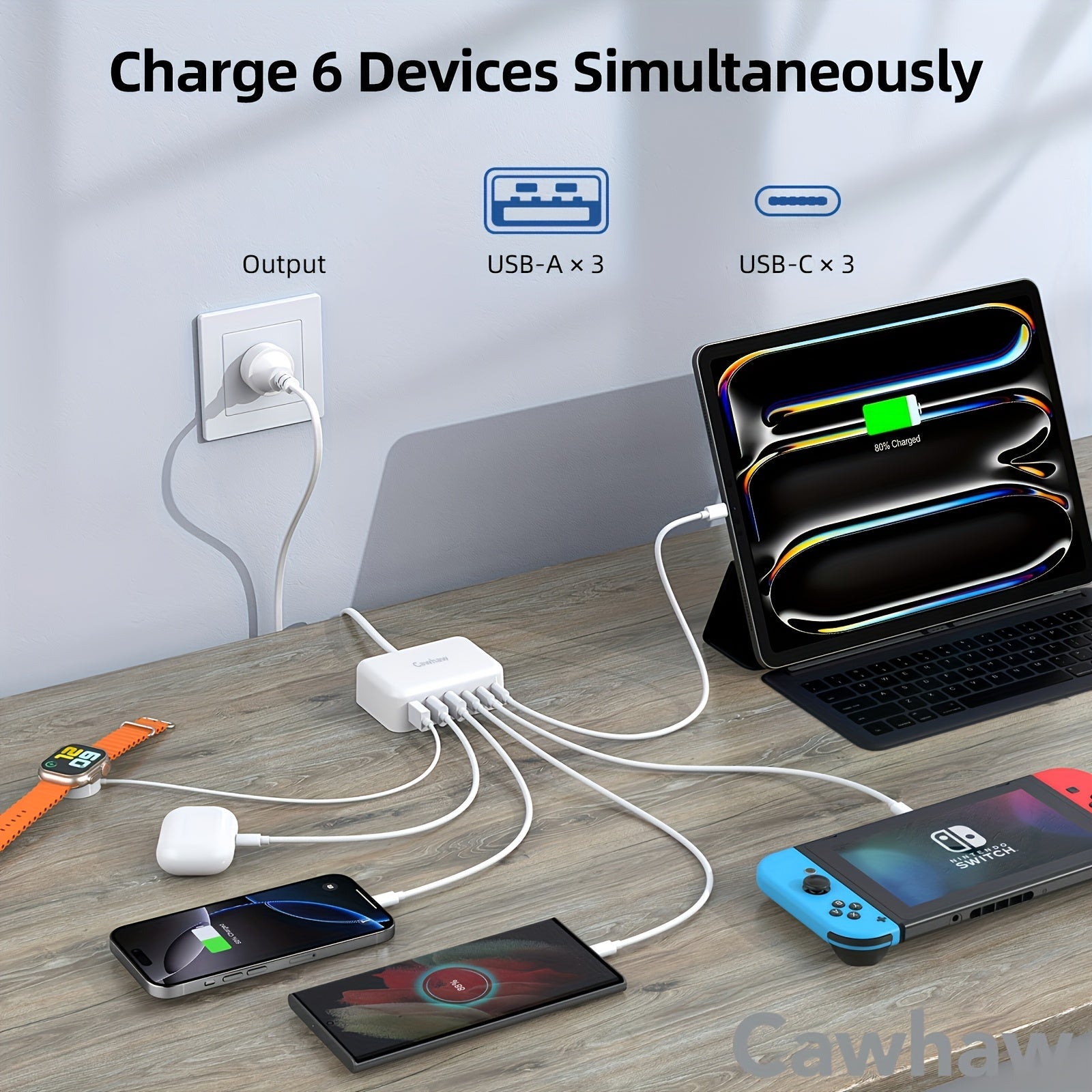 Trendbay 100W 6-Port Fast Charger USB-C & USB-A