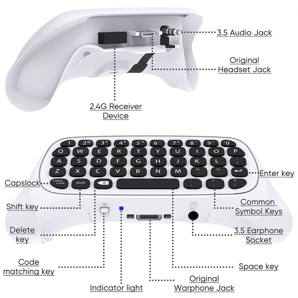 Trendbay Wireless Chatpad Keyboard for Xbox with Audio Jack