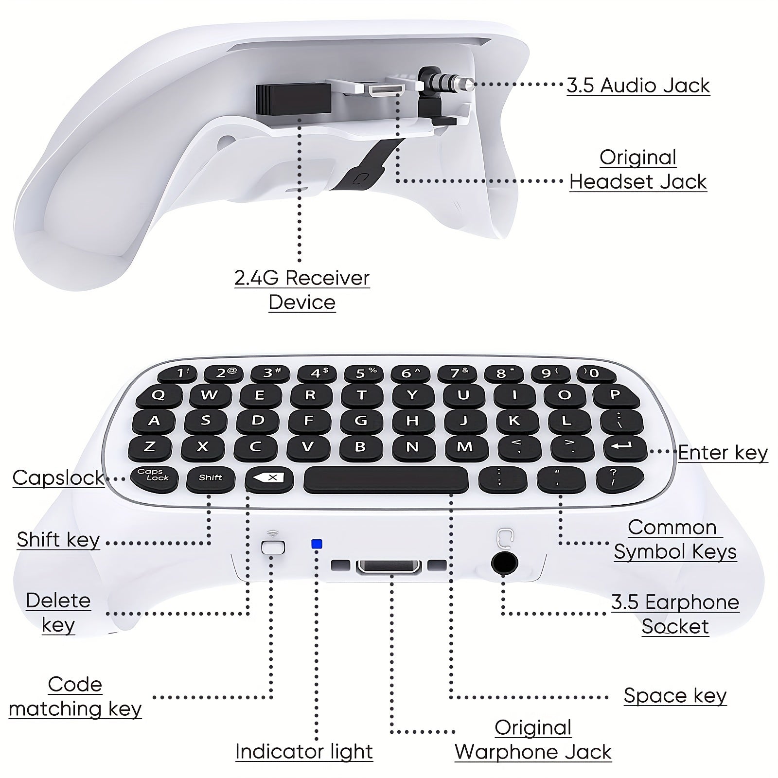 Trendbay Wireless Chatpad Keyboard for Xbox with Audio Jack