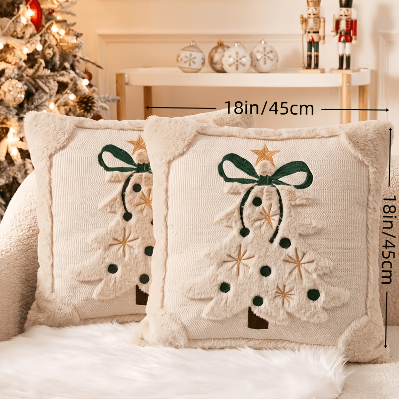 Trendbay Christmas Tree Cushion Cover Set of 2 Plush Bow & Star Design