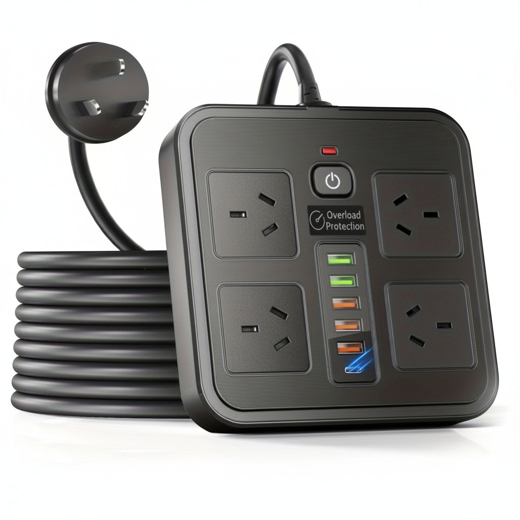Trendbay 10-in-1 Power Strip – 4 Outlets, 6 USB (USB-C), Surge Protection