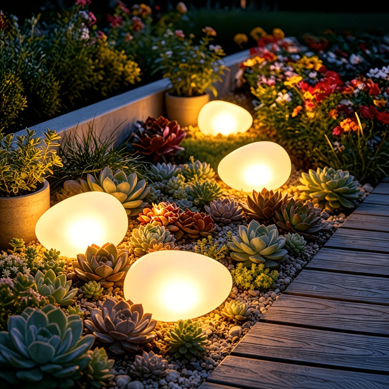 Trendbay 4-LED Solar Pebble Garden Warm Light
