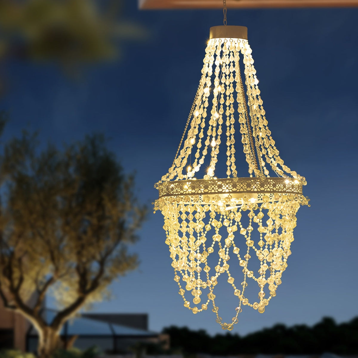 Trendbay Solar Hanging Crystal Chandelier Oval 54 Warm White