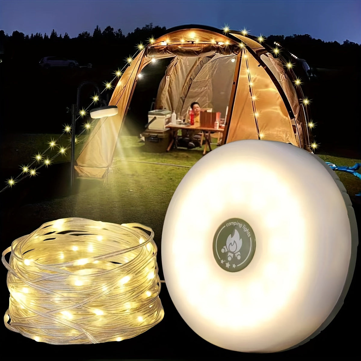 Trendbay 1-Pack USB Rechargeable Camping String Lights Warm Light