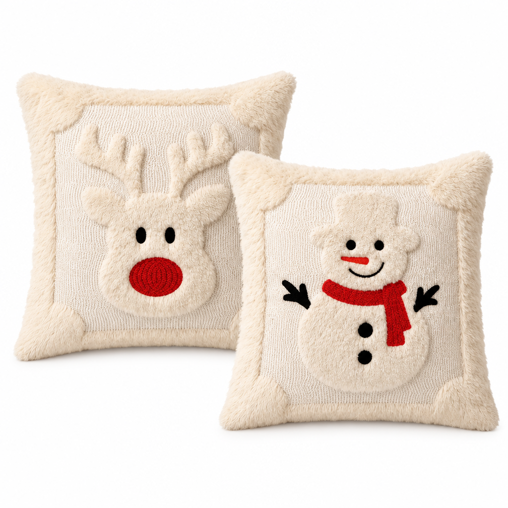 Trendbay 2-Pack 3D Jacquard Christmas Reindeer & Snowman Pillow Covers