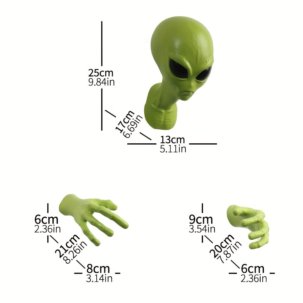 Trendbay Green Alien Latex Wall-Mounted Sculpture 3D Alien Head & Hands