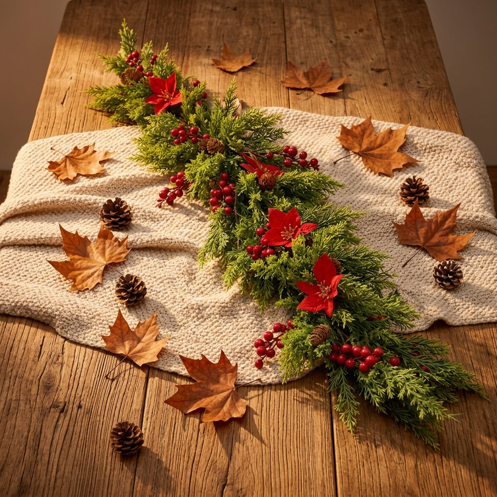 Trendbay 70.87-Inch Red Artificial Poinsettia Berry Vine Flower Garland