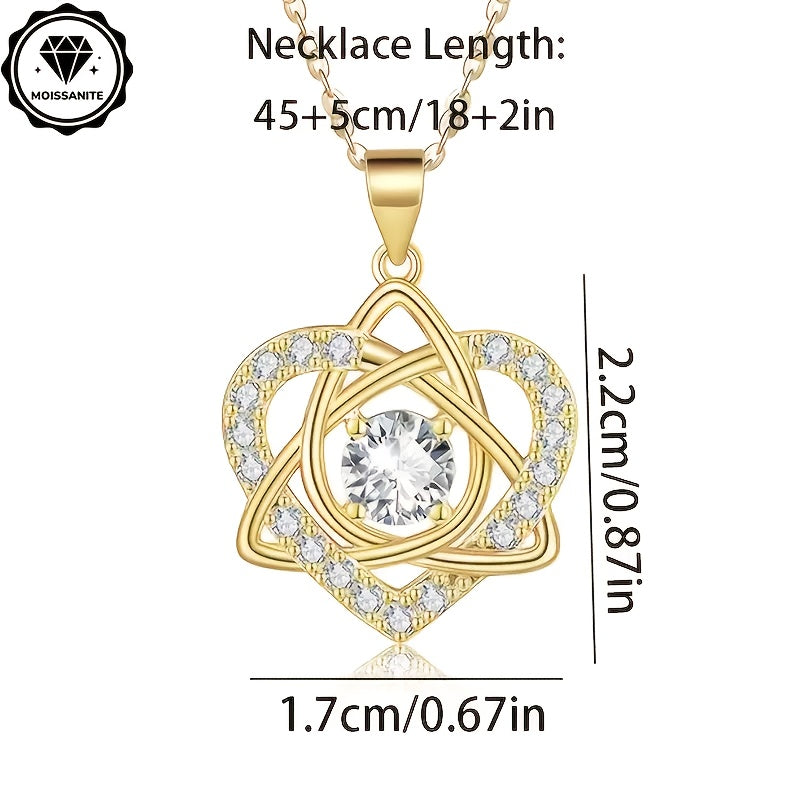 Trendbay 1 Carat Moissanite Heart Necklace – 925 Sterling Silver Celtic Knot Pendant