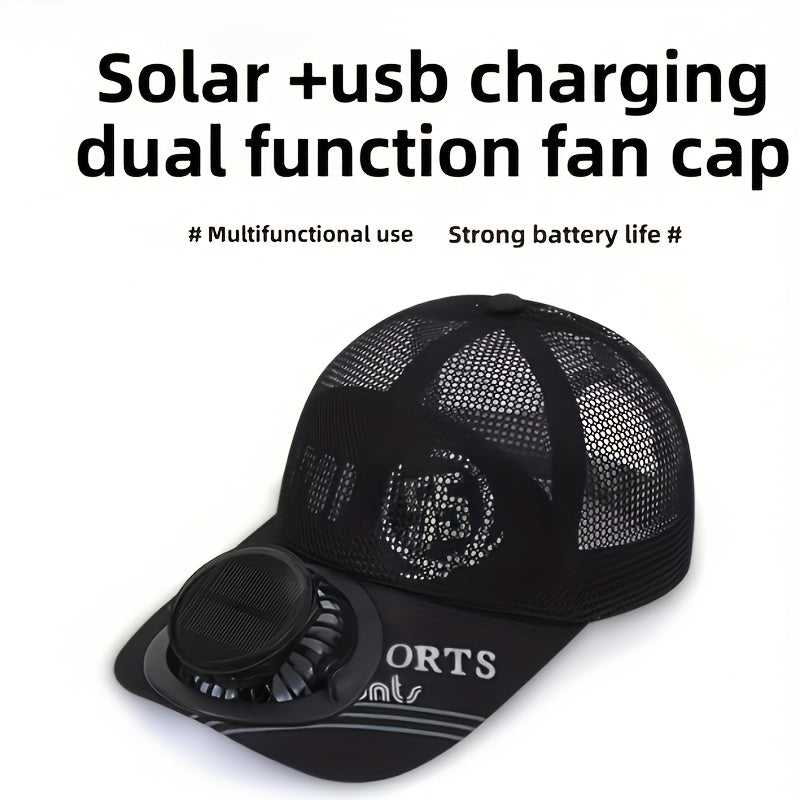 Trendbay Solar Fan Baseball Cap – Outdoor Cooling Hat with USB Rechargeable Fan & LED Light