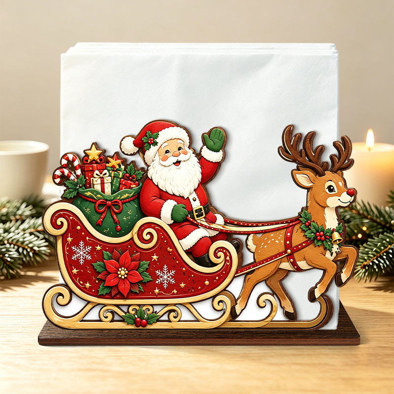 Trendbay Wooden Santa Sleigh Reindeer Christmas Napkin Holder