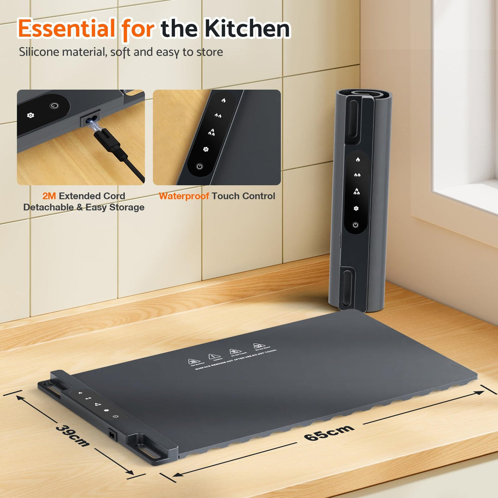 Trendbay Electric Food Warming Mat – 65×39cm Rollable Silicone Heat Tray (3 Temp Levels)