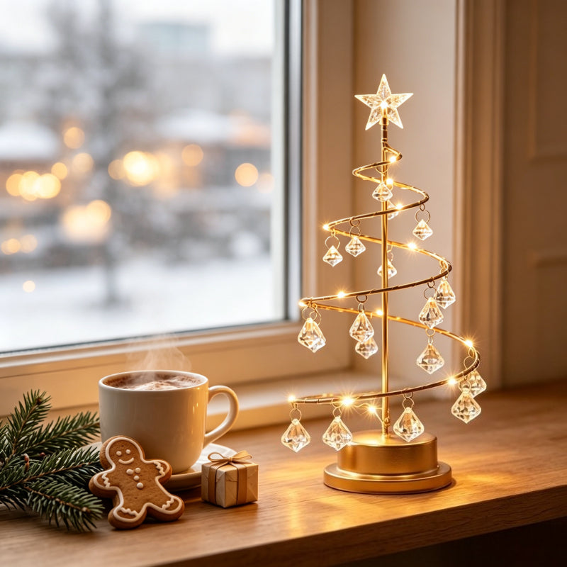 Trendbay LED Christmas Tree Lamp Warm Light Spiral Golden Metal