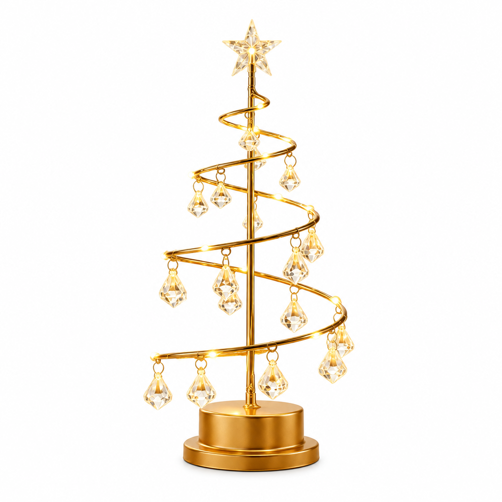 Trendbay LED Christmas Tree Lamp Warm Light Spiral Golden Metal