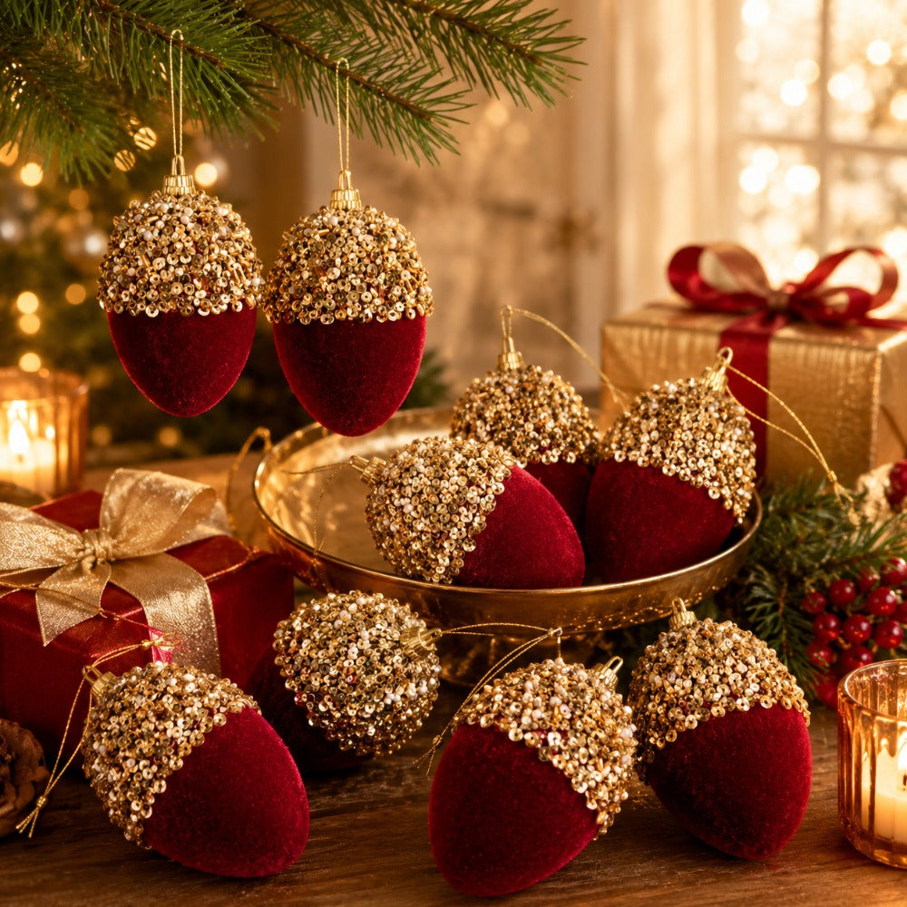 Trendbay 12pcs Burgundy Red Velvet Christmas Ball Ornaments