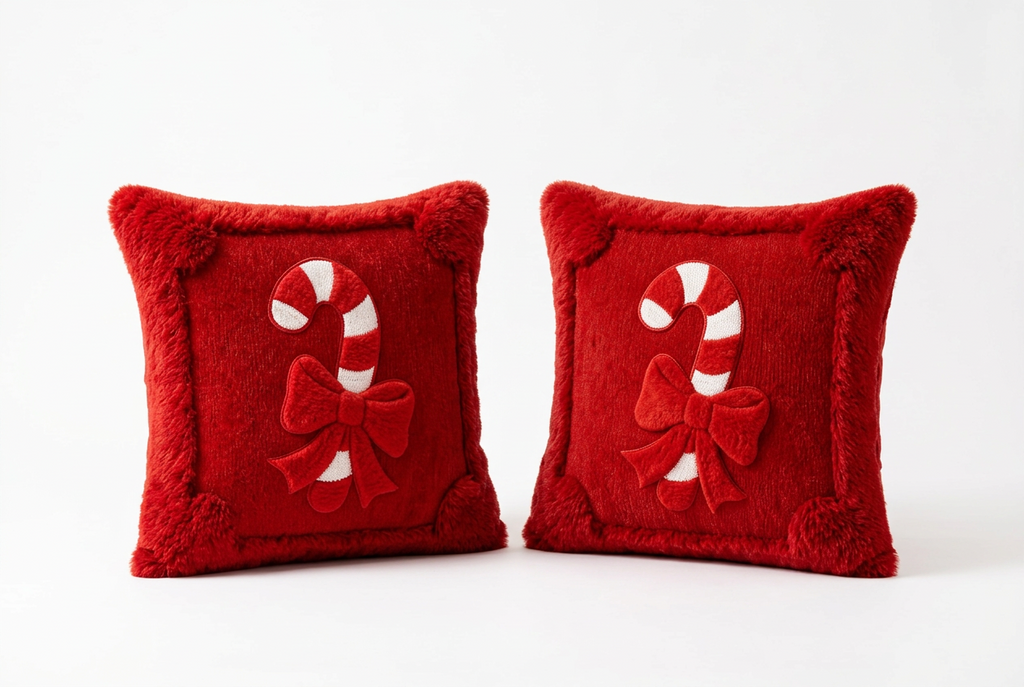 Trendbay Christmas Cushion Cover Set of 2 Plush Candy Ribbon Design