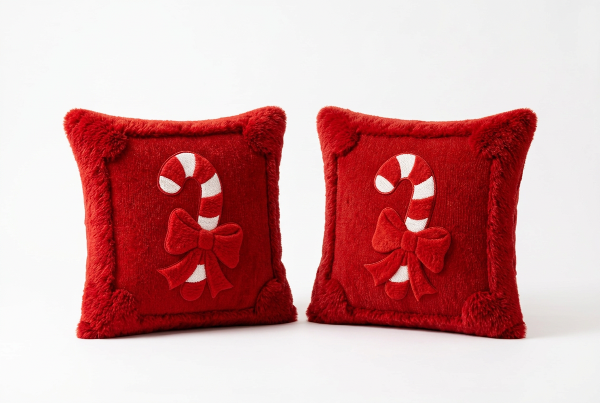 Trendbay Christmas Cushion Cover Set of 2 Plush Candy Ribbon Design