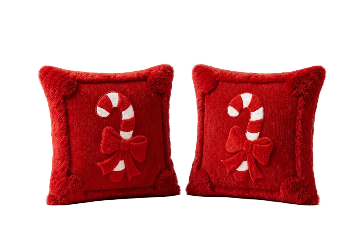 Trendbay Christmas Cushion Cover Set of 2 Plush Candy Ribbon Design